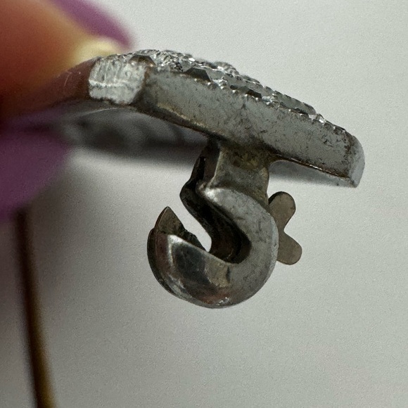 Vintage Art Deco Brooch Pin Czech rhodium plate rhinestone pearl - Picture 6 of 9